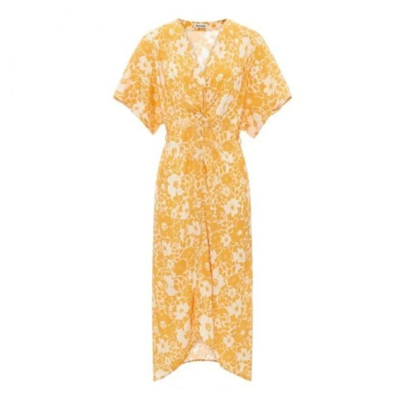 Alma Deia Yellow Print Twist Front Midi Dress NWT 38 M - Picture 11 of 12